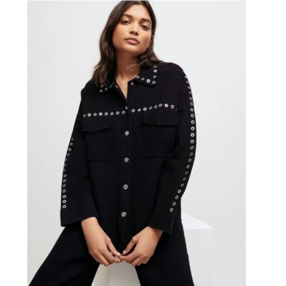 Maje Knitted Metal Eyelet Oversized Buckle Down Cardigan Shirt Women’s XSmall - Picture 1 of 15